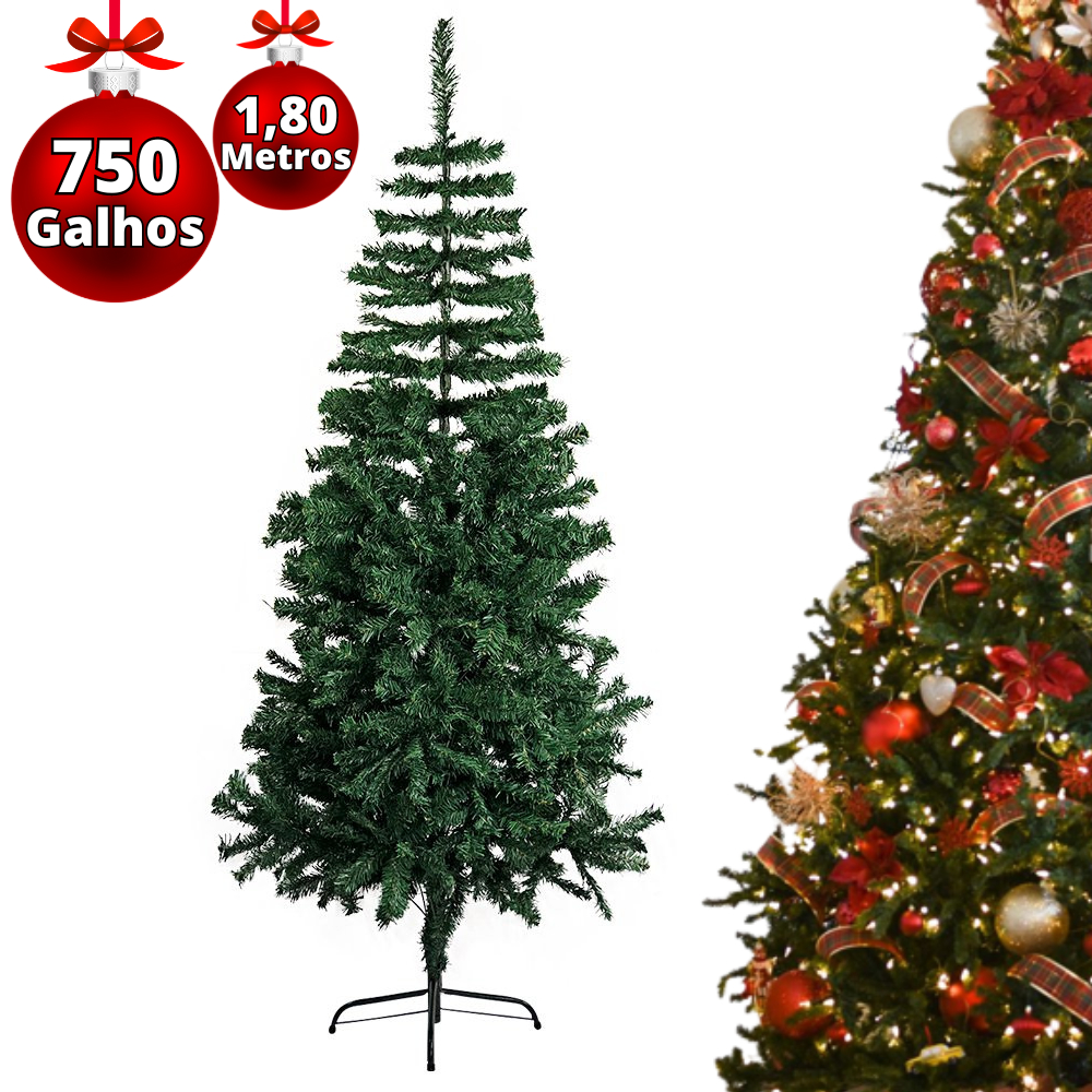 Arvore de natal 1,80 M 750 Galhos Árvore de Natal completa PVC Verde