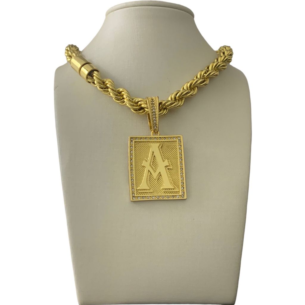 Cordão Feminino 13mm Baiano + Pingente Banhado A Ouro 18k