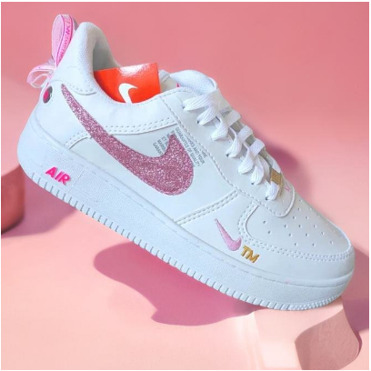 Tenis Air Force LV8 Branco Glitter Rosa Envio Imediato Promoção