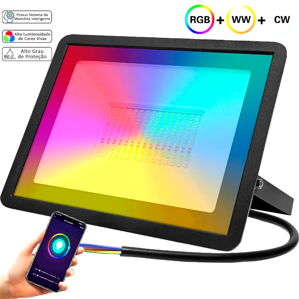 Refletor LED Colorido RGB 50w 100w 200w 300w 400w Rgbw Colorido Bivolt C/ Controle