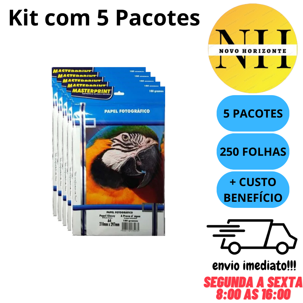 Kit Papel Fotográfico 180G 5 Pacotes Masterprint