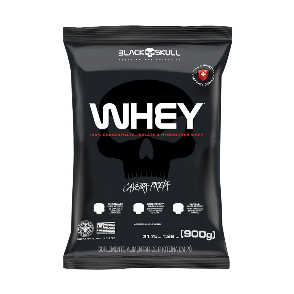 Whey Protein Refil 900g Isolado Hidrolisado Concentrado – Caveira Preta