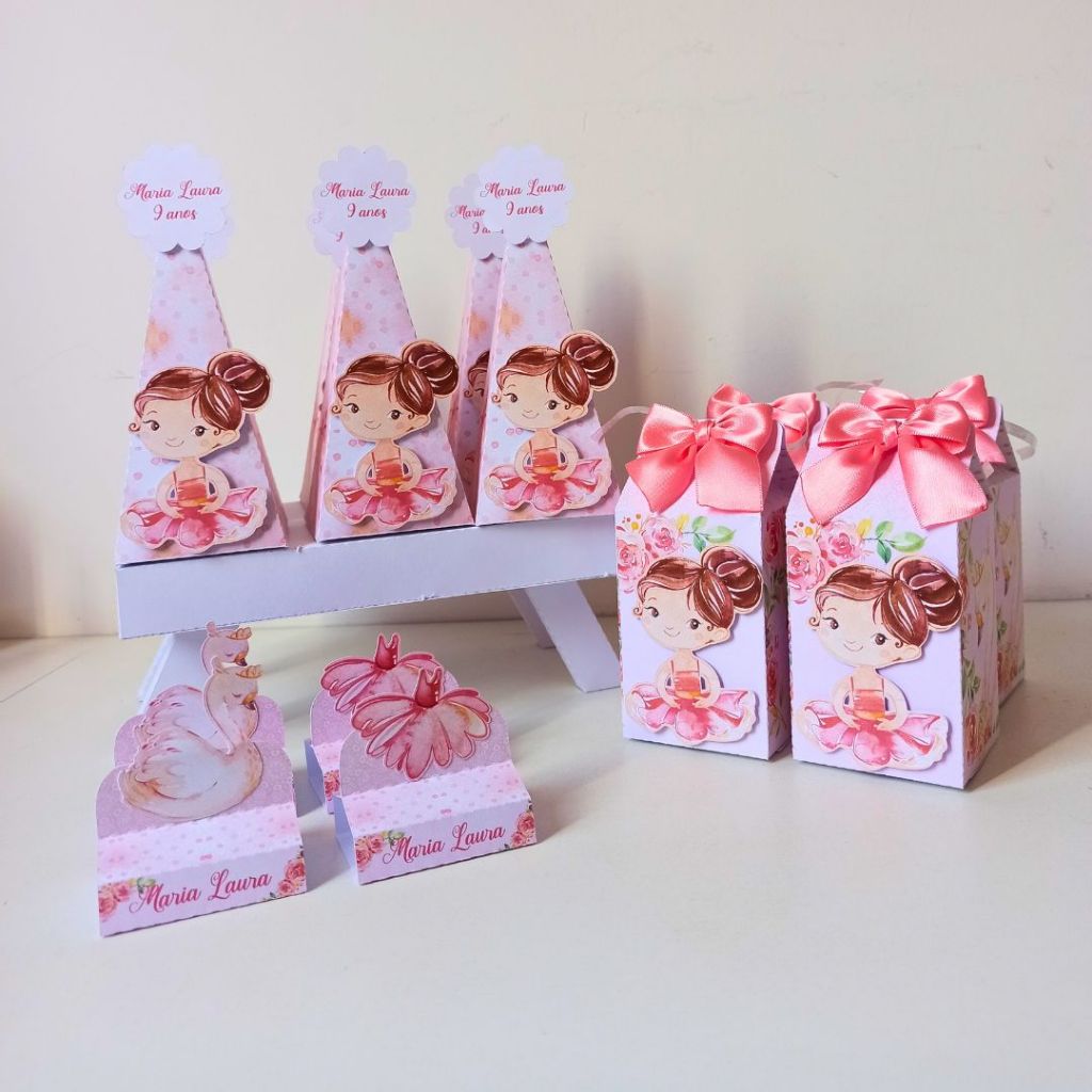 Kit Festa - 40 Lembrancinhas Personalizadas Bailarina - Caixinhas Personalizadas - Papelaria Personalizada