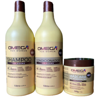 Kit de Tratamento Capilar Colágeno Shampoo, Condicionador 1 Litro e Máscara 500g Omega Hair