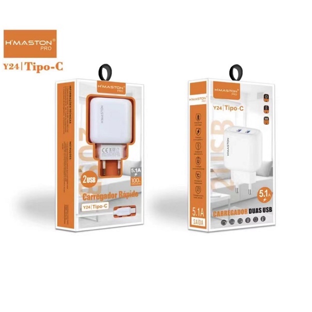 Carregador 5.1 Fonte Entrada 2 Usb + Cabo Lightning Ios /Type-c /Micro-Usb V8 Pronta Entrega Com Nfe