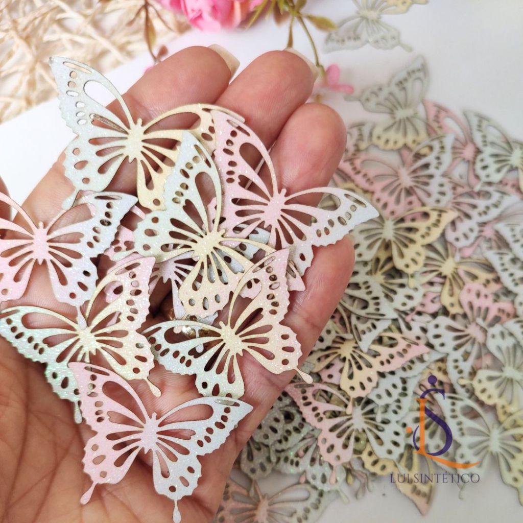 Recortes aplique borboleta lonita glitter candy-50unid para Laços ,vestidos temáticos, personalizado de luxo
