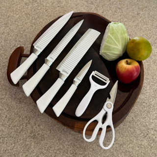 Kit Jogo Facas 6 peças Inox Descascador Tesoura Churrasco Cozinha