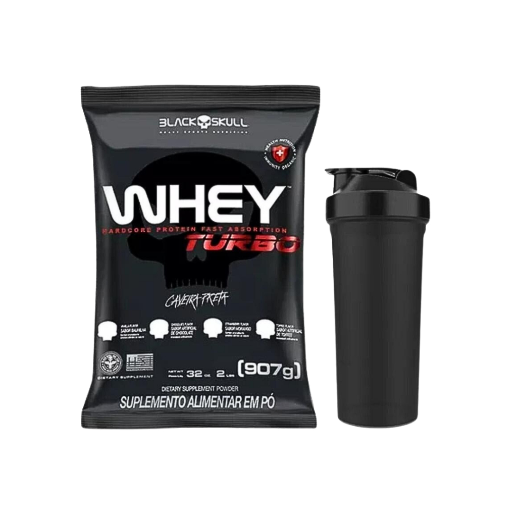 Whey Protein Refil Turbo Black Skull 907g + Coqueteleira