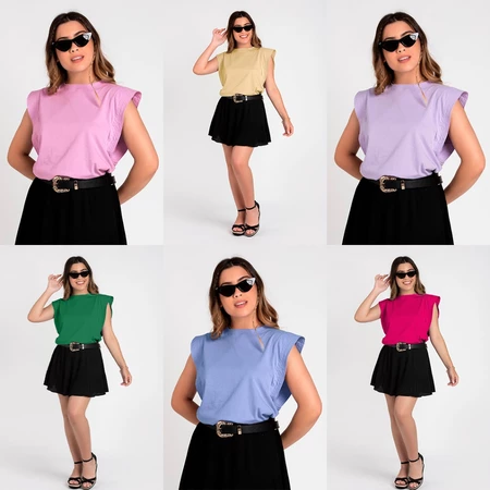 Regata feminina ampla com pespontos e cava lateral 