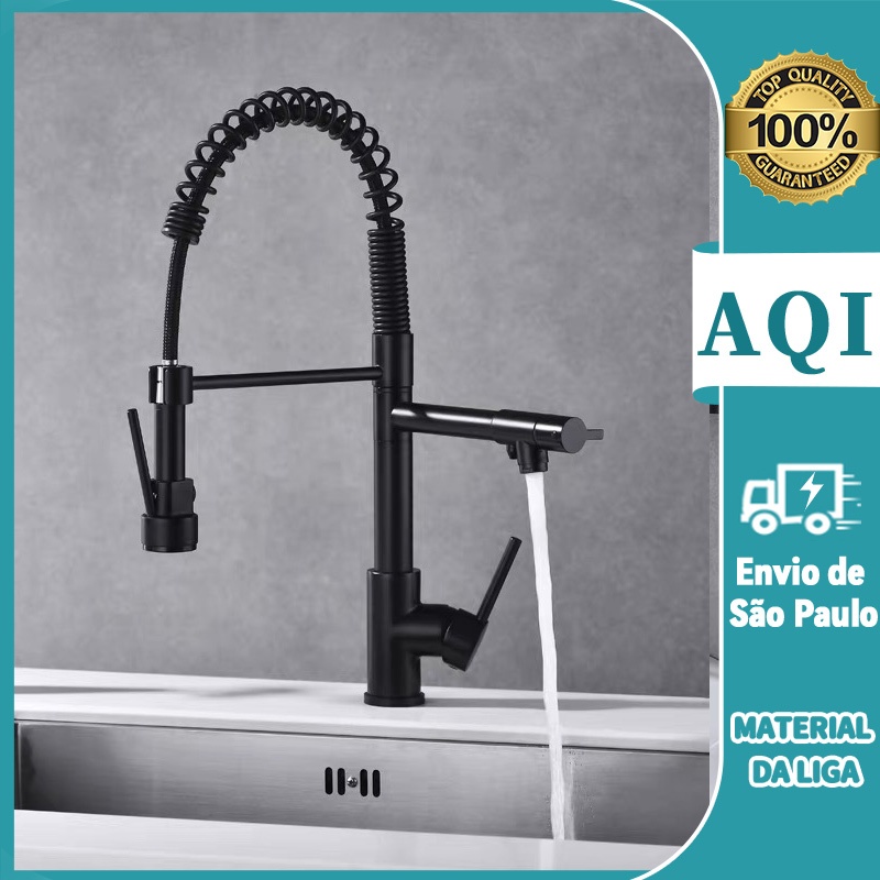 Torneira P/ Pia Gourmet Preta Luxo em ABS De Aço Inoxidável Flexível 2 Jatos