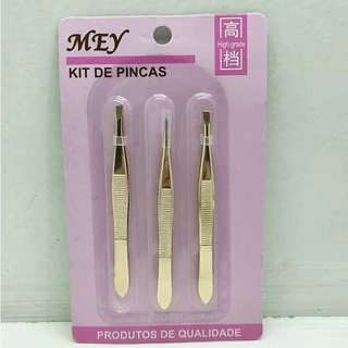 kit 3 Pinça Profissional Em Aço Inoxidável Para Sobrancelha Remoção De Pelos Sobrancelha