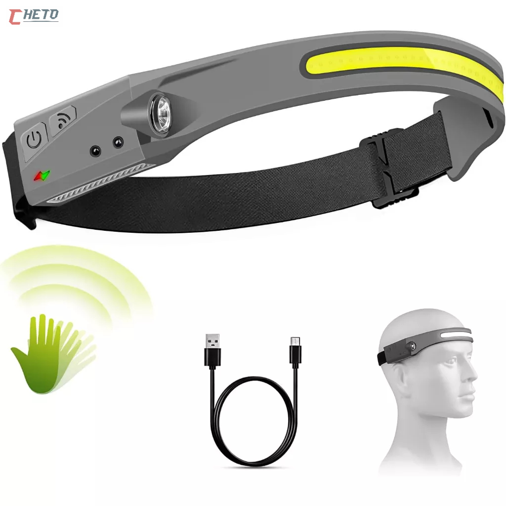 Lanterna de Cabela Recarregavel com 2 LED e Sensor Liga e desliga, Camping
