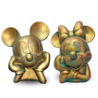 Kit: Mickey + Minnie Mouse - Busto de Gesso Bronze Zinabrado Exclusiva