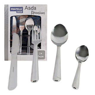 Jogo Inox 24 Peças Completo Elegante Durável Garfo Faca Colheres Prático Talheres Clássico