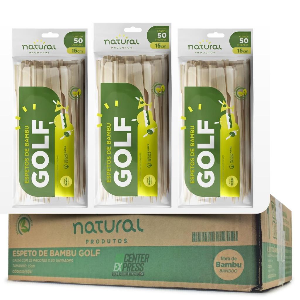 Espeto De Bambu Natural Golf P/ Hamburguer 9cm; 15cm; 18cm; 25cm