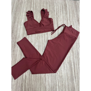 Conjunto Fitness Top Babado Degradê Legging Vermelha Treino - Cariocando  Led