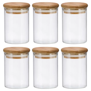 Kit 6 pote hermetico vidro 200ml Com Tampa Bambu potes porta mantimentos cozinha Tempero pequeno