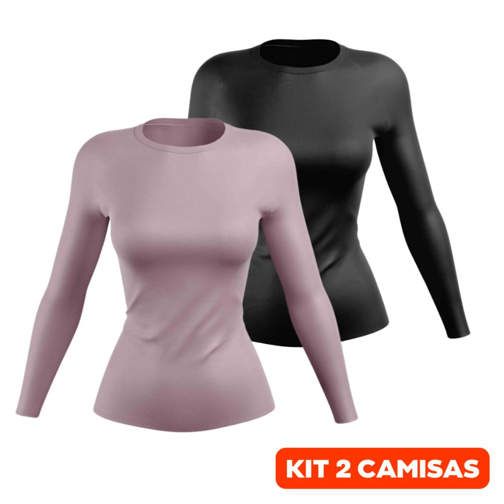 Kit 2 Camisas Feminina com Proteção Solar UV 50 + Camiseta Manga Longa ...