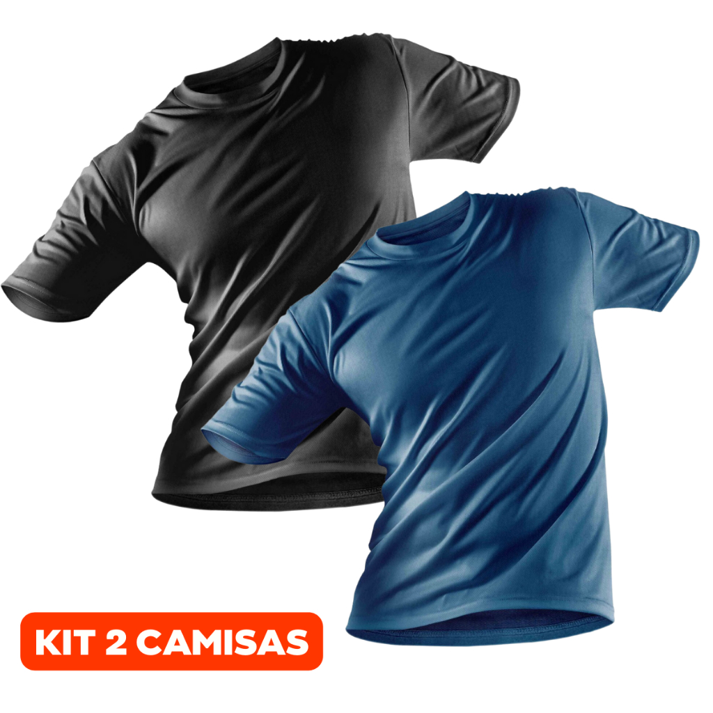 Kit 3 Camisas Blusas Térmicas Proteção Solar Segunda Pele Preta Chumbo Azul  Marinho