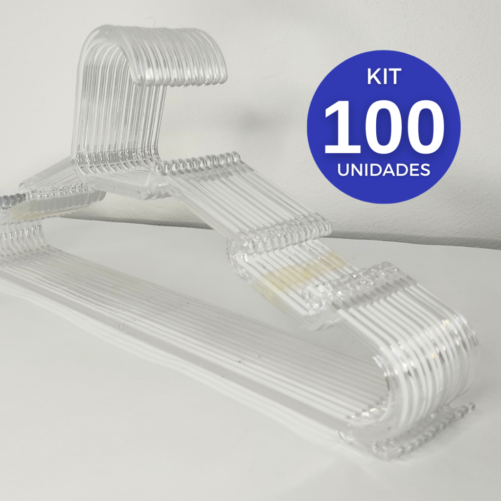 Kit 100 Cabide acrílico TRANSPARENTE Cabide Reforçado para roupas adulto Cristal envio imediato promoção