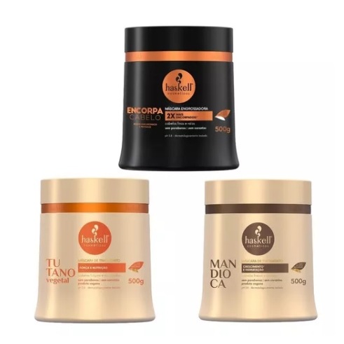 Kit Haskell 3 Mascaras Cronograma Capilar Mandioca 500 , Tutano 500g ...