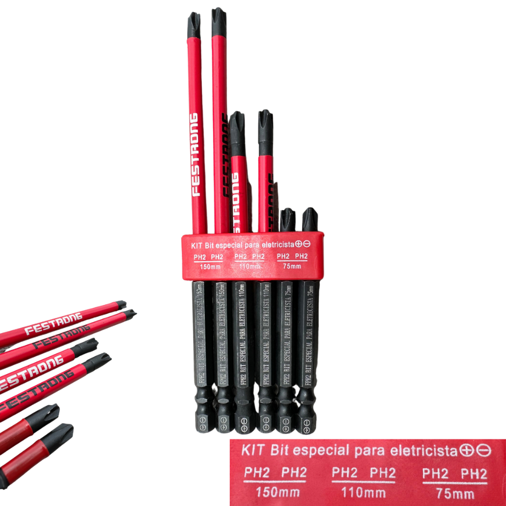 Kit Bits Isolado Especial para Eletricista Phillips PH2 6 Unidades ...