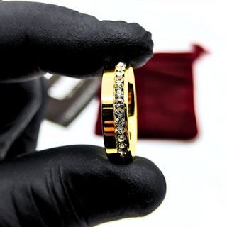 Anel Aliança Avulsa Cravejada com Zircônias Luxo 6mm Banhada a Ouro 18k