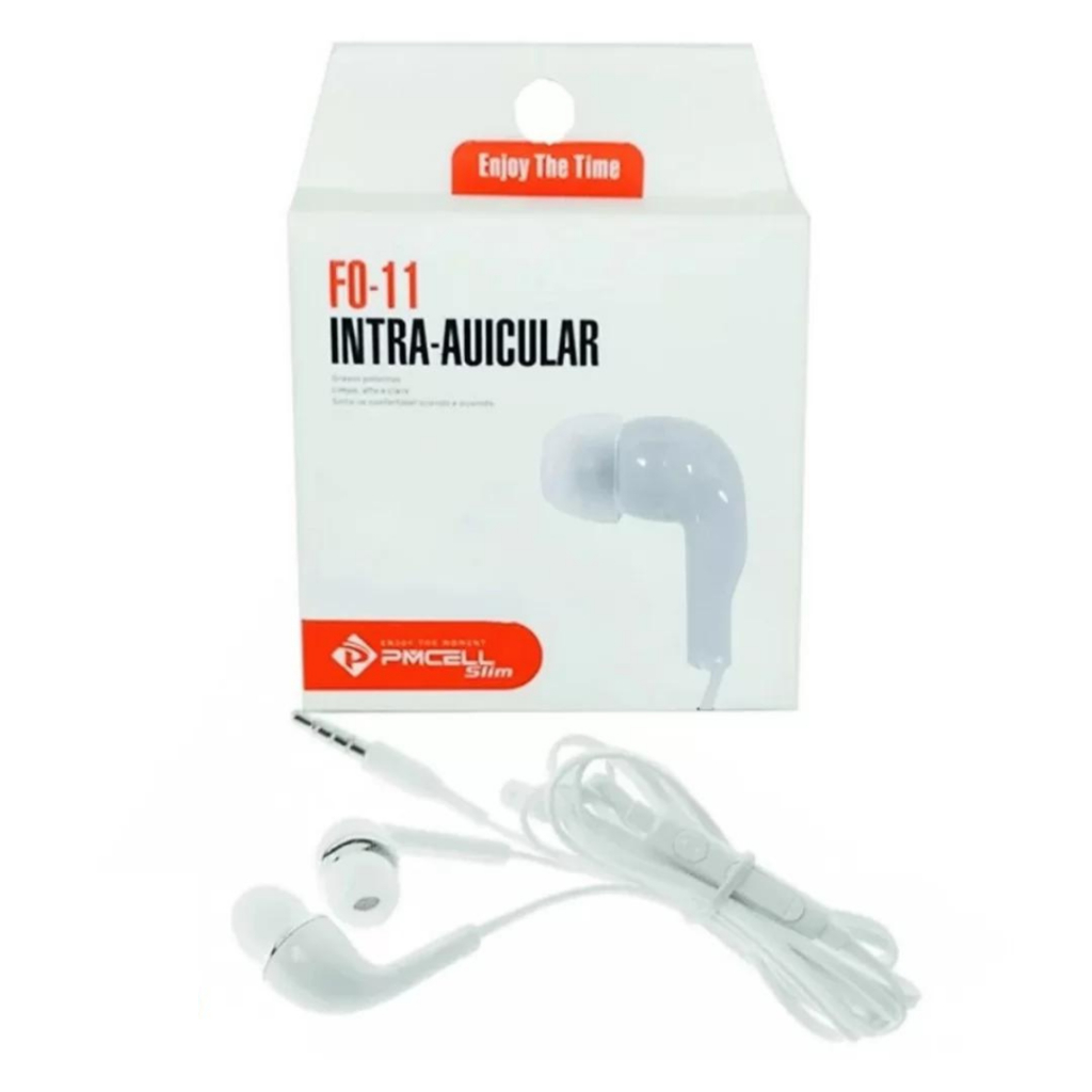 Fone De Ouvido Slim Intra-Auricular Com Microfone Branco P2 Universal PMCELL – FO11 / FO 11