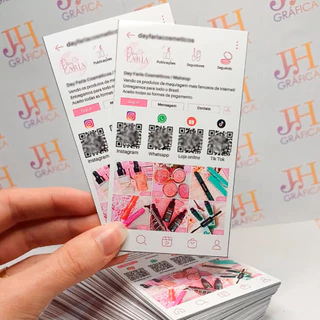 100 unidades Cartão de Visitas estilo Feed instagram com QR-code somente frente I Tam 8x5cm I Papel fotográfico 180g