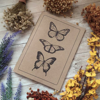 Caderno Sketchbook A5 Borboletas Capa Kraft Flexível - Insert para Midori - Ecológico Bullet Journal - Desenho Escrita Anotação - pontada pontilhada quadriculada pauta lisa