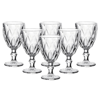 Jogo de 6 Taças Diamond 240ML ou 320ML Vidro Transparente Água Drink Suco Bebida Coquetel Bico de Jaca Abacaxi Copo