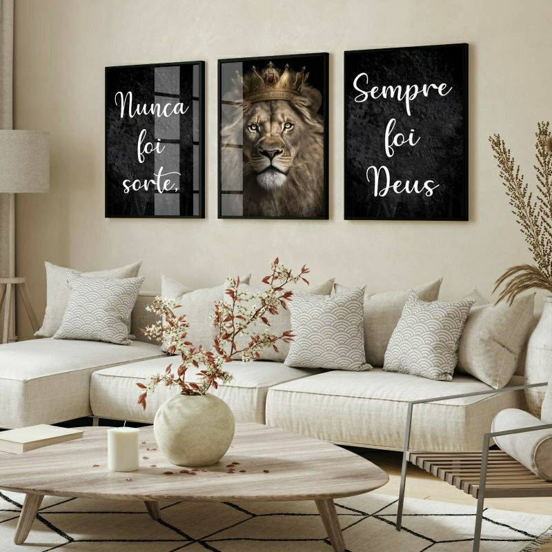 Quadros Decorativos Leão Frase Nunca Foi Sorte Quarto Sala