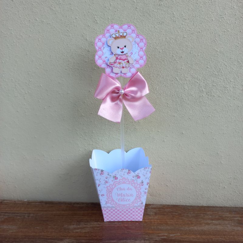 Centro de mesa personalizado ursinha princesa, chá de bebê, lembrancinha chá de Fraldas cachepo personalizado ursinha