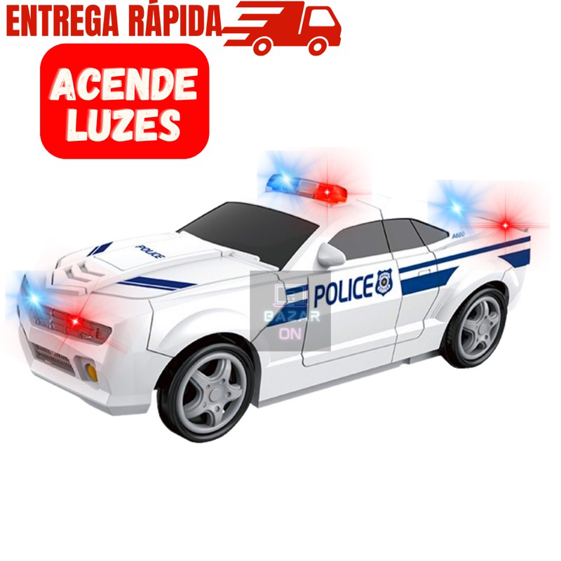 carro policia transformers vira robo 3 d com sons luzes led e