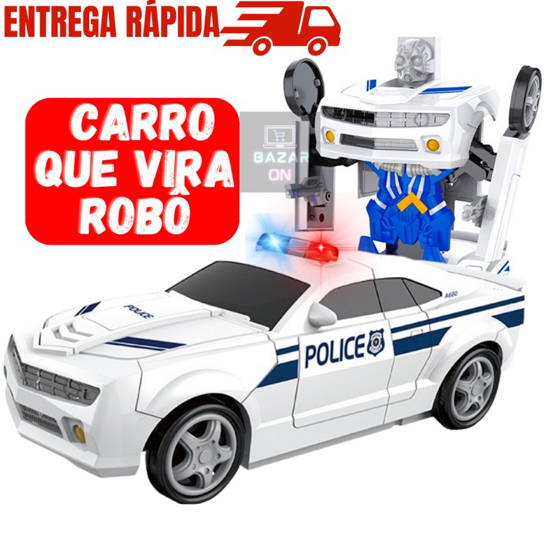 carro policia transformers vira robo 3 d com sons luzes led e movimento :  : Brinquedos e Jogos