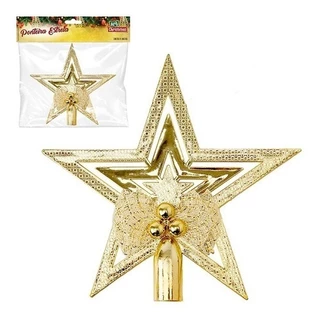 Ponteira Estrela De Natal Com Laço Enfeite Topo Árvore Ponta