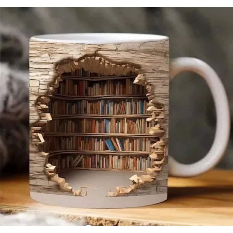 Caneca xícara 3D livraria Cerâmica Personalizada ilusão de ótica efeito 3D Livros Através da Parede