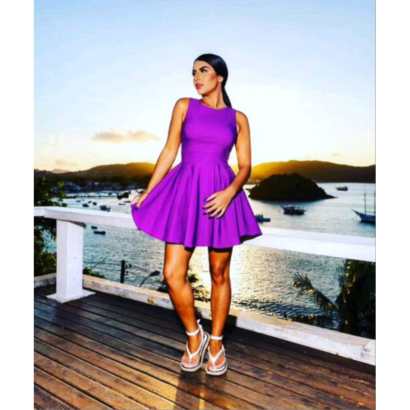 Vestido Roxo Princesa Curto Feminino Rodado Boneca Super Tendência Moda ...