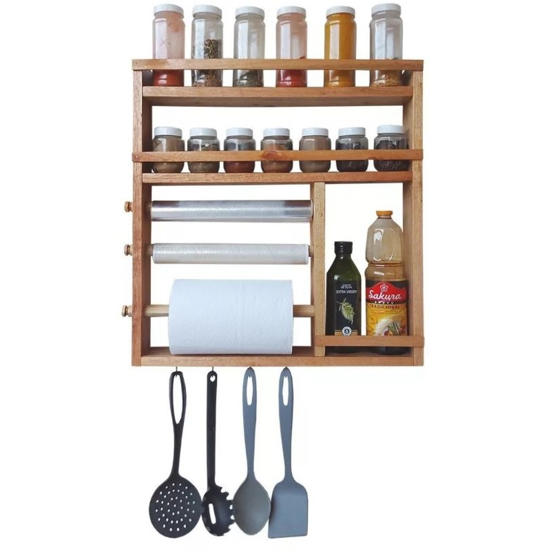 Porta temperos suporte de parede em madeira pinus | Shopee Brasil