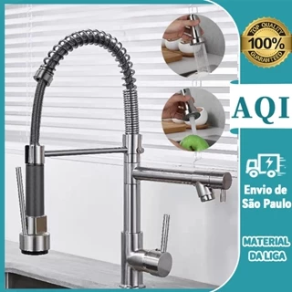 Torneira Cozinha Gourmet de Bancada Monocomando Com Spray Flexível Misturador Vários modos de saída de água, torneira de cozinha telescópica