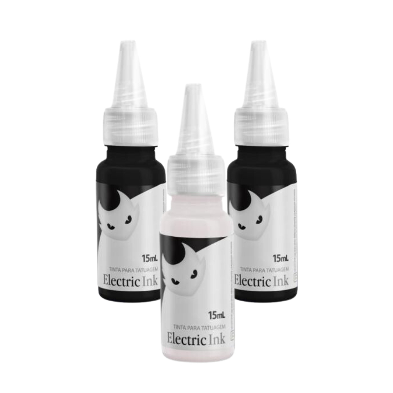 Kit 3 Tintas Branco Real Preto Linha Preto Tribal 15ml Electric Ink ...