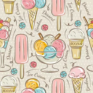 Papel de Parede Decorativo Temático Tipos de Sorvetes em Fundo Bege 3,0m