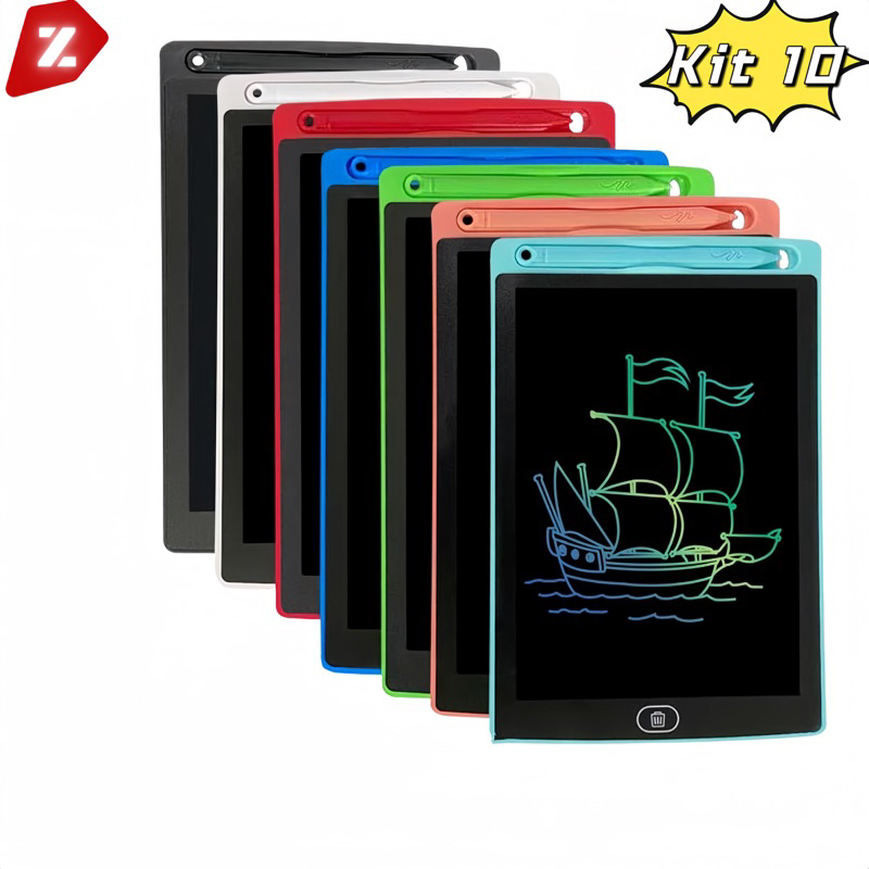 Kit 10 Lousa Mágica Tela Lcd Tablet Infantil De Escrever E Desenhar 8.5 Polegadas