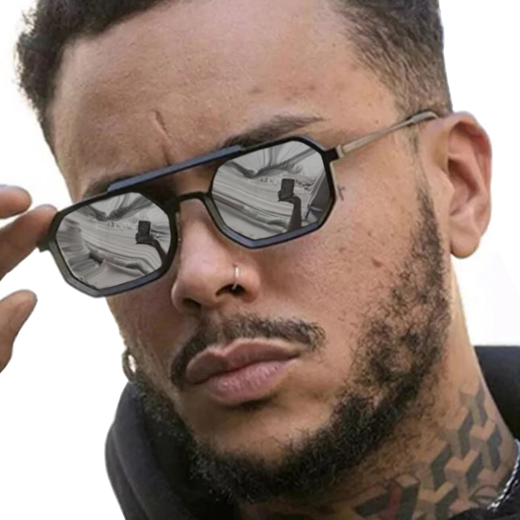 Óculos de Sol Masculino Trap Retangular Rap Óculos moda espelhado