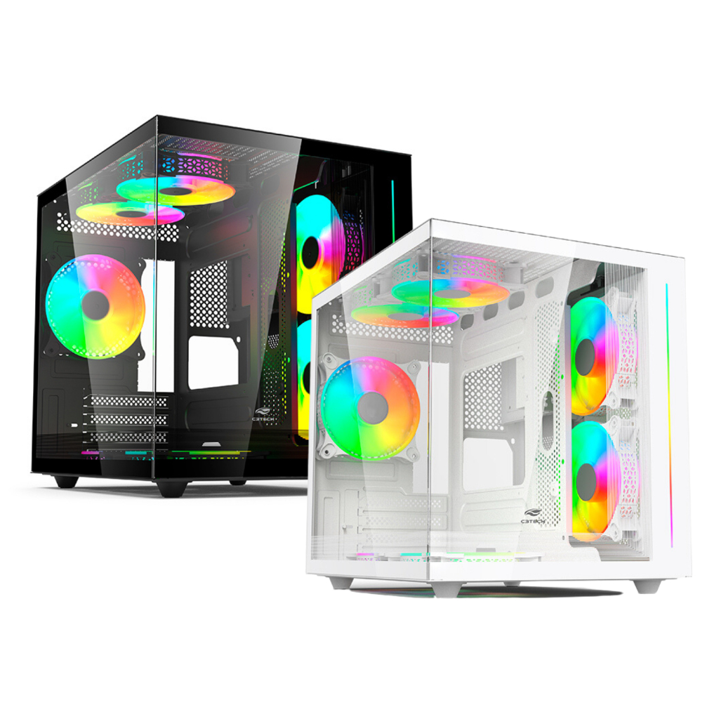 Gabinete Gamer Aquário Aquarius Lateral Vidro Micro Atx C3 Tech Branco e Preto