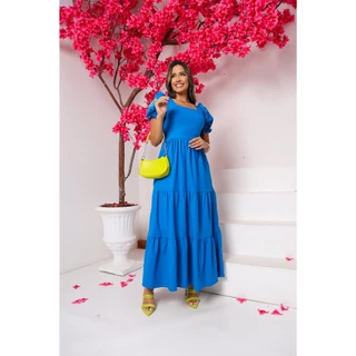 Vestido tricoline bordado longo