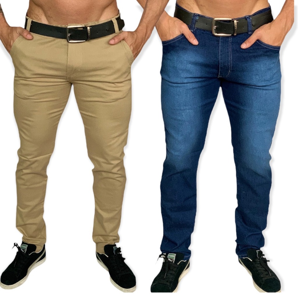 KIT 2 Calça jeans Masculina Basica Esporte Fino Varias Cores com ...