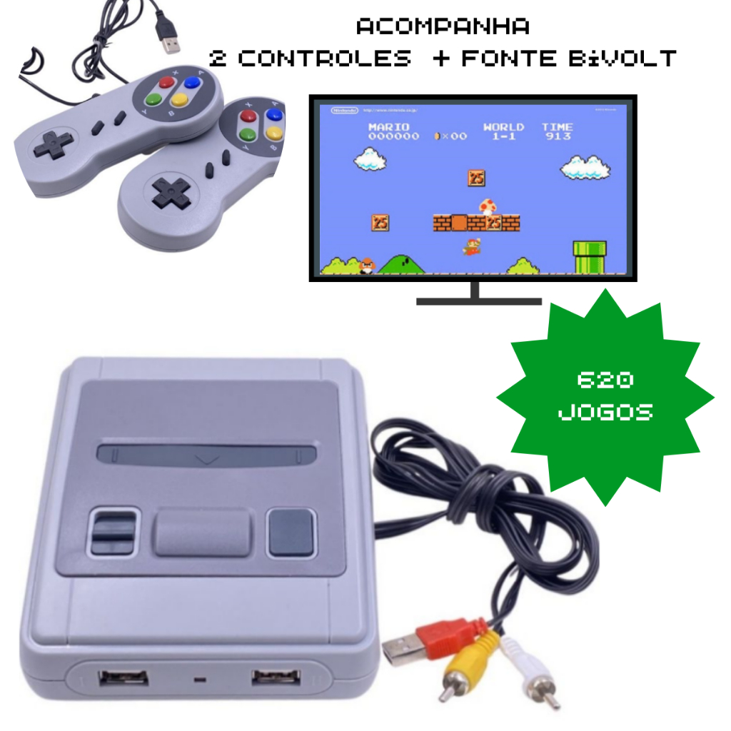 Super Nintendo Extreme 68 Mil Jogos 2 Ctrl S Fio + 2 snes