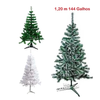 Árvore De Natal Tradicional Pinheiro Canadense 3 Modelo 1,20m 144 Galhos Verde / VErde Musgo / Branco