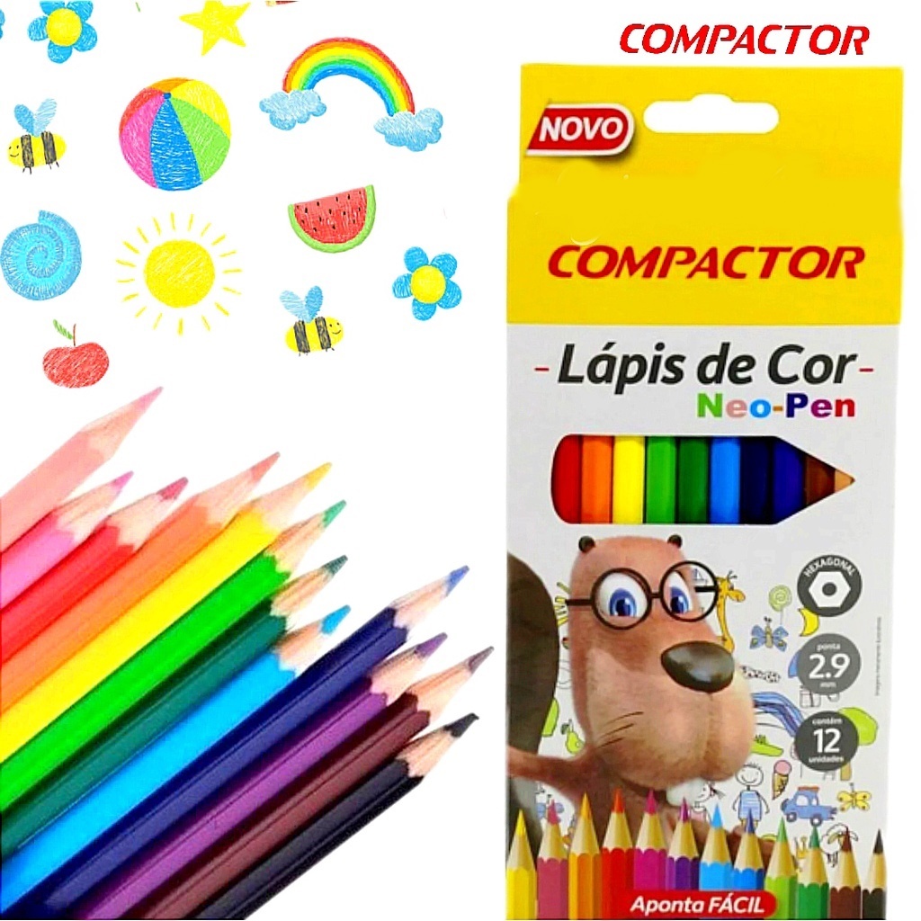 Lapis De Cor COMPACTOR 12 Cores Neopen | Shopee Brasil
